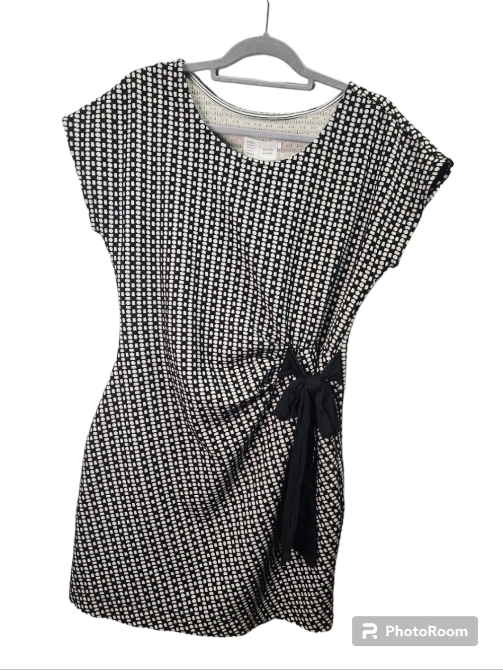 ANTHROPOLOGIE SATURDAY SUNDAY ISABEL Sz Large Womens Black White Side Bow Dress
